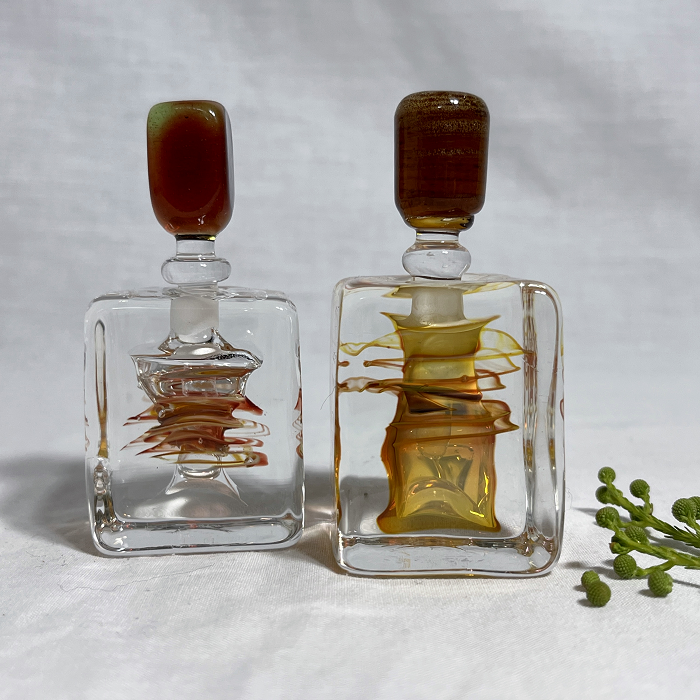 Tony Trivett Amber cube handmade glass perfume bottles Australian artist Town & Country Gallery Gippsland