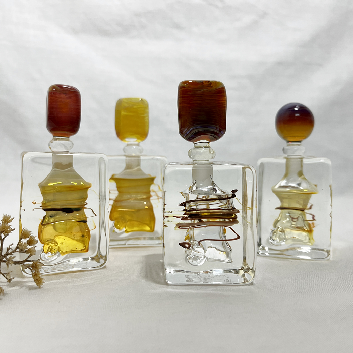 Tony Trivett Glass perfume bottles Australian artist Town & Country Gallery Gippsland