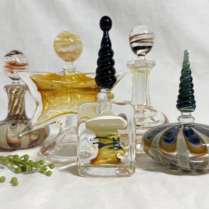 Tony Trivett Handmade glass perfume bottles Australian artist Town & Country Gallery Gippsland