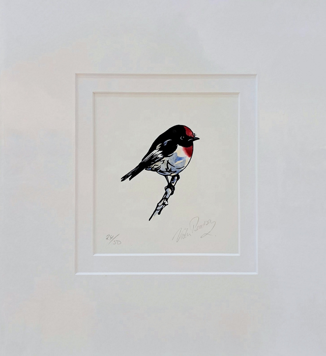 Vida Pearson Red Capped Robin Australian print artist Town & Country Gallery Gippsland